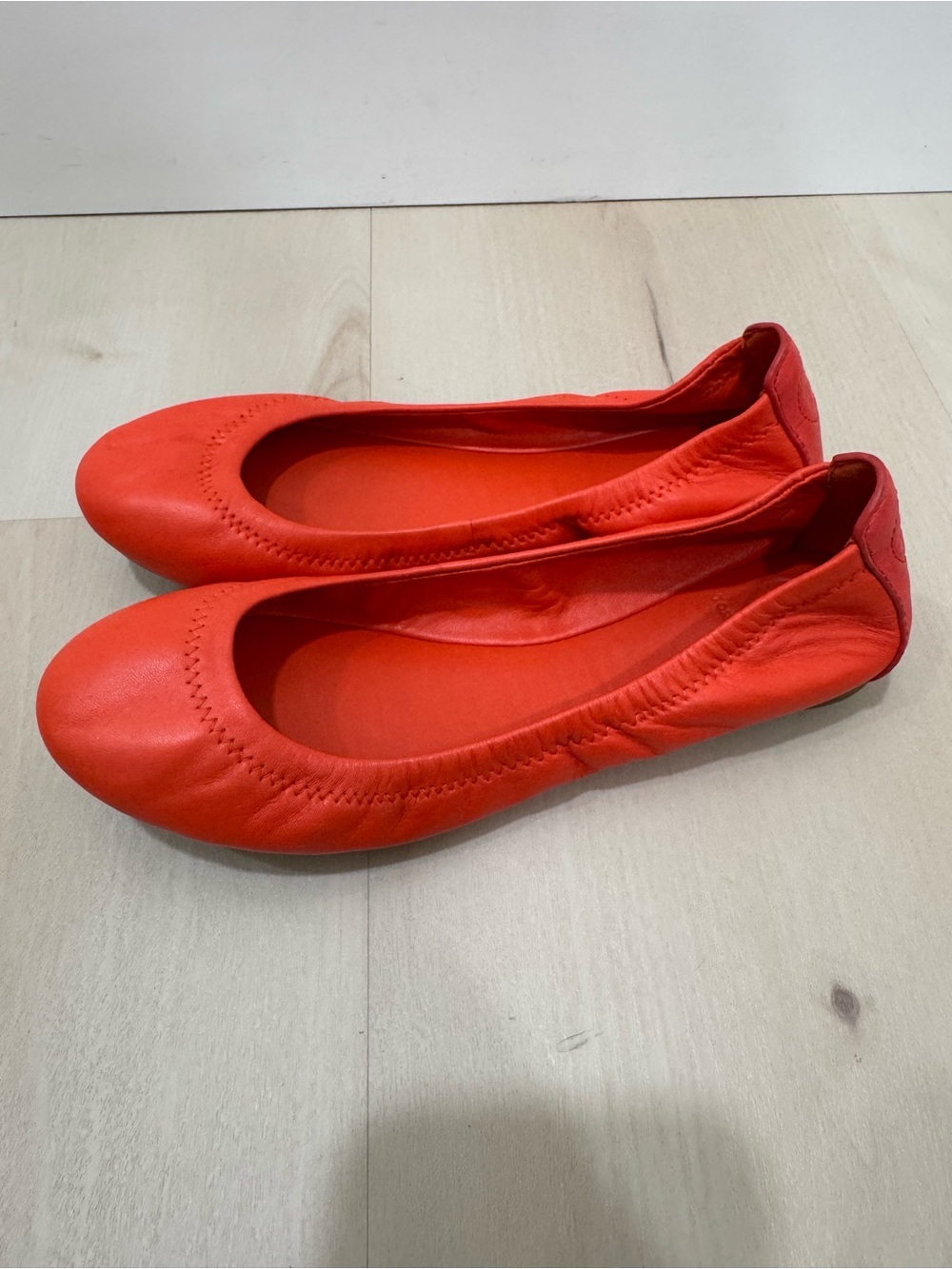 Tory Burch Zoe Ballet Sheep Leather Poppy Red Orange Flats Women's 6